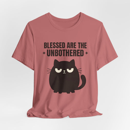 Black Cat "Blessed Are the Unbothered" Funny Cat Quotes Tee for Every Cat Lover